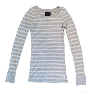 AMERICAN EAGLE Long Sleeve Striped Fitted Shirt Size XS